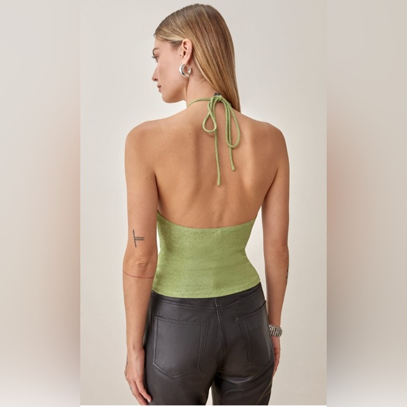 Reformation Anders Metallic Stretch Jersey Halterneck Top in Green NWOT | XL - Picture 2 of 7